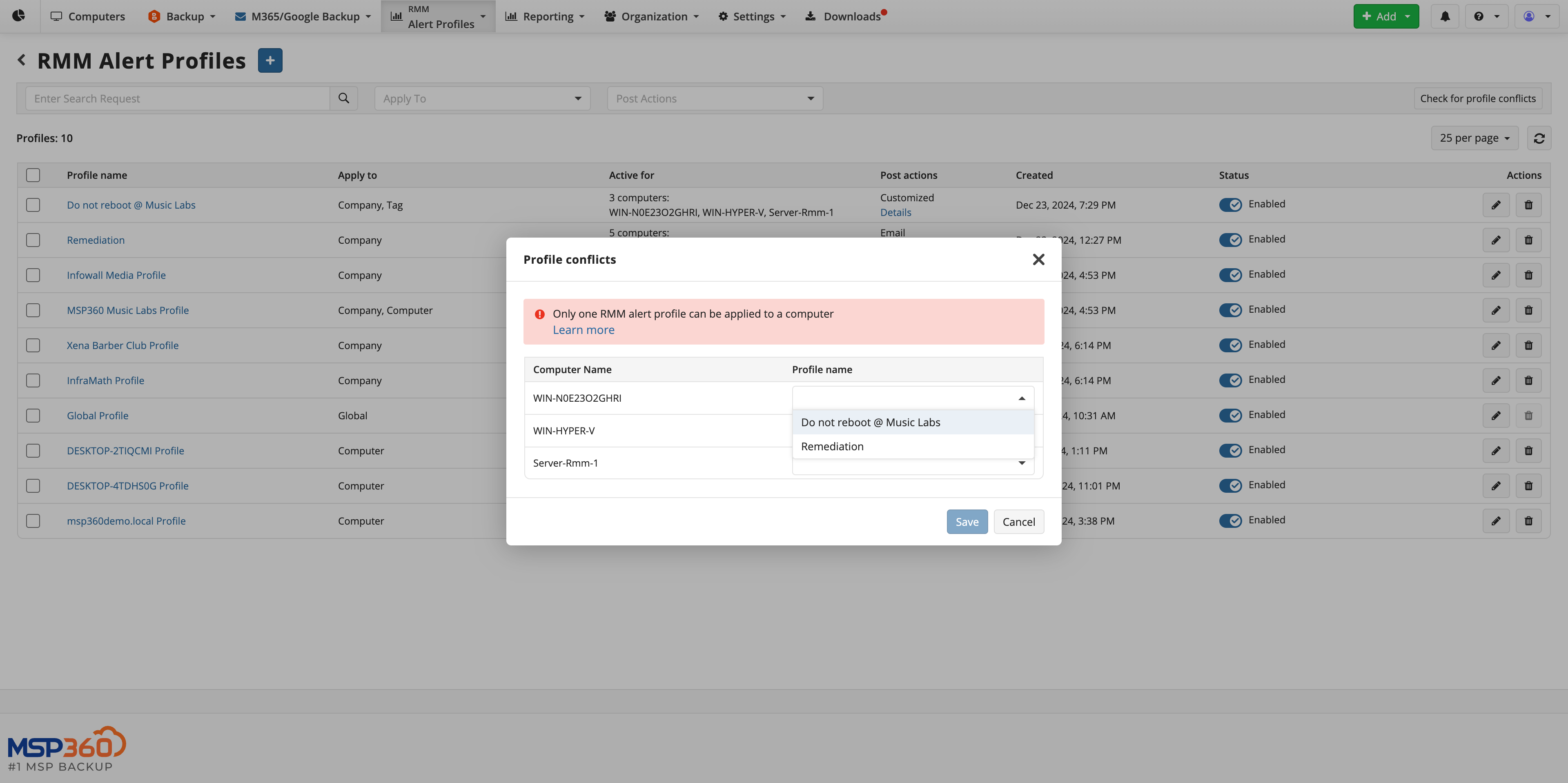 Alert Profile Conflict