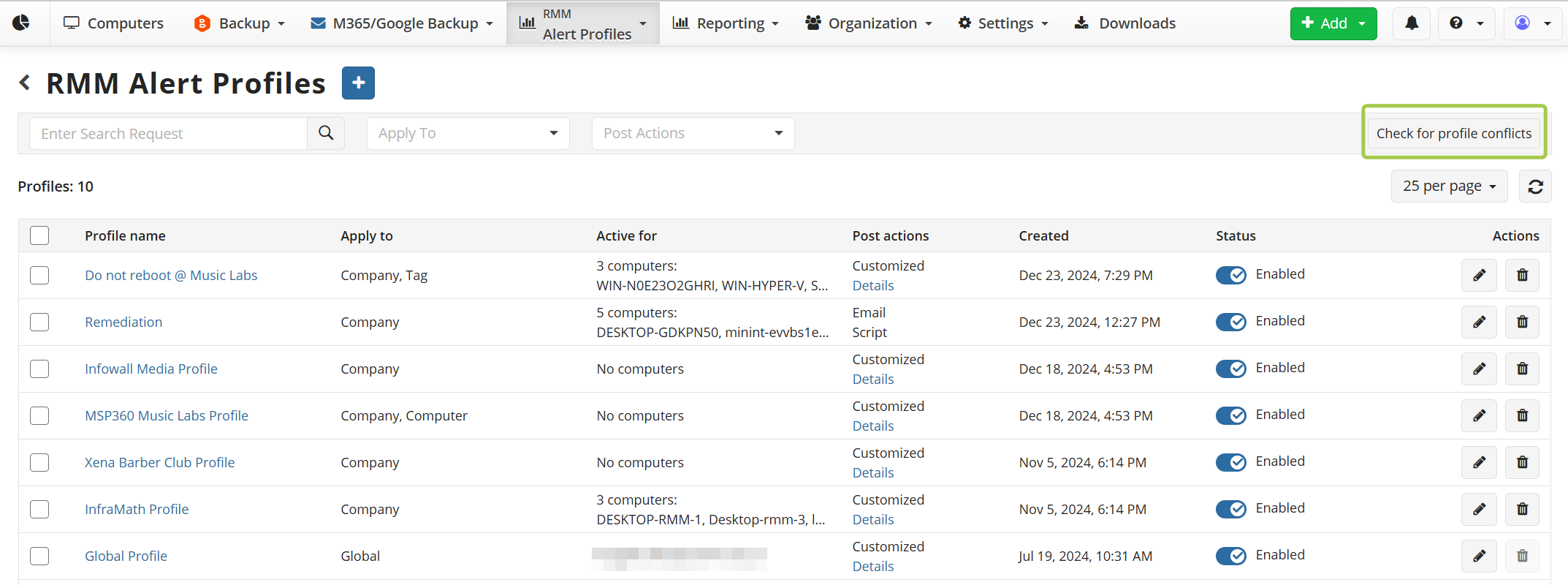 Check for profile conflicts