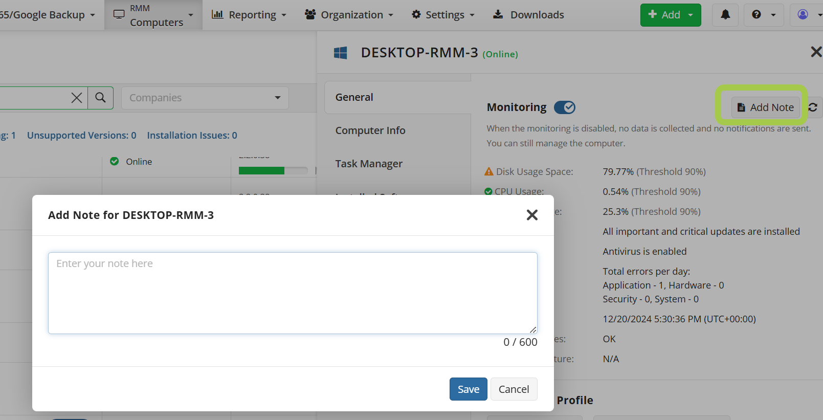 The Add Note Feature