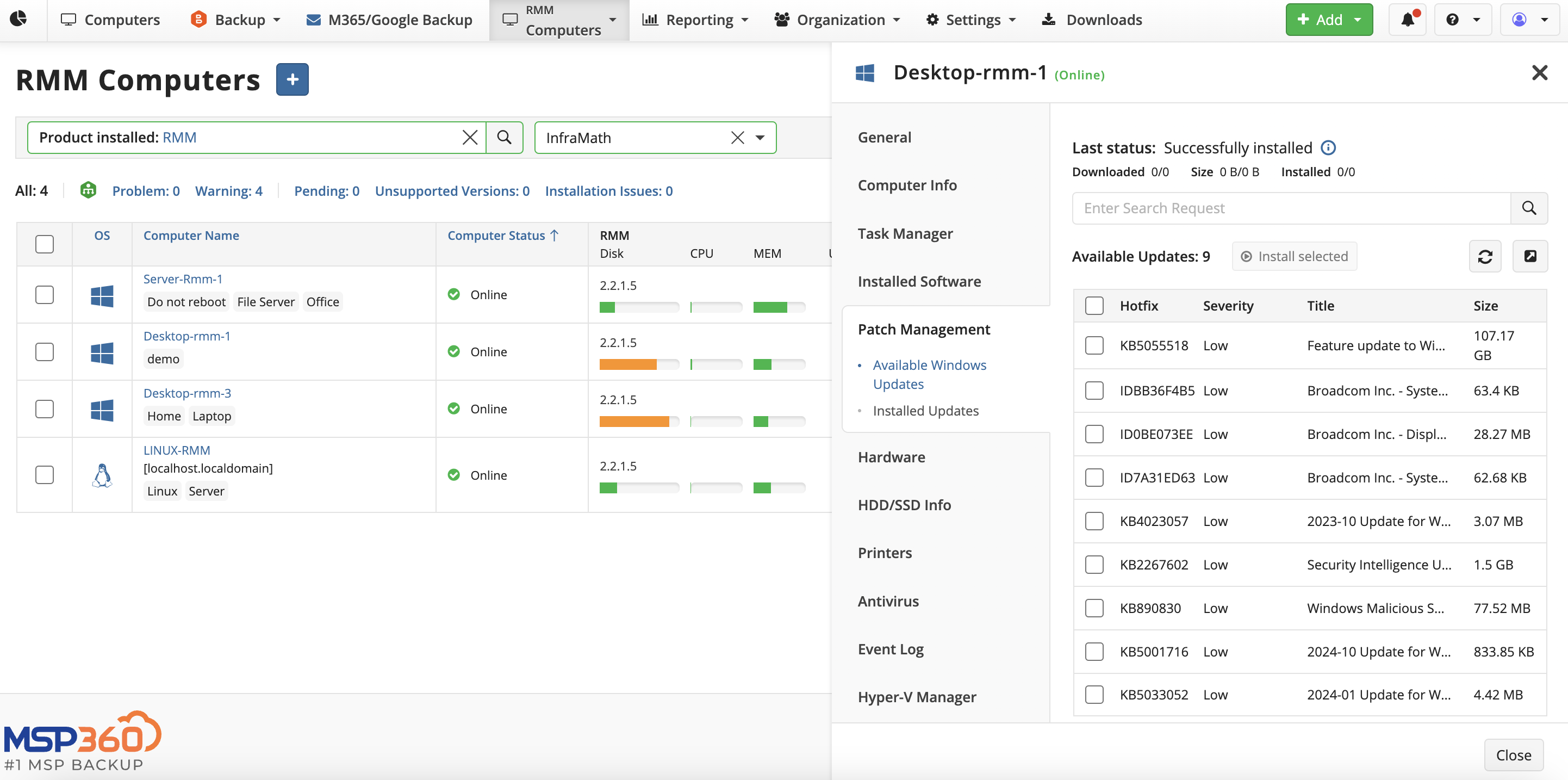 RMM page - Patch Management