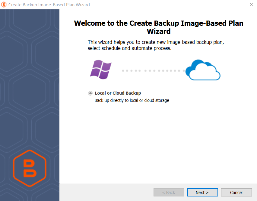 Image-based backup plan wizard
