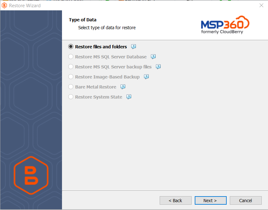 Restore wizard