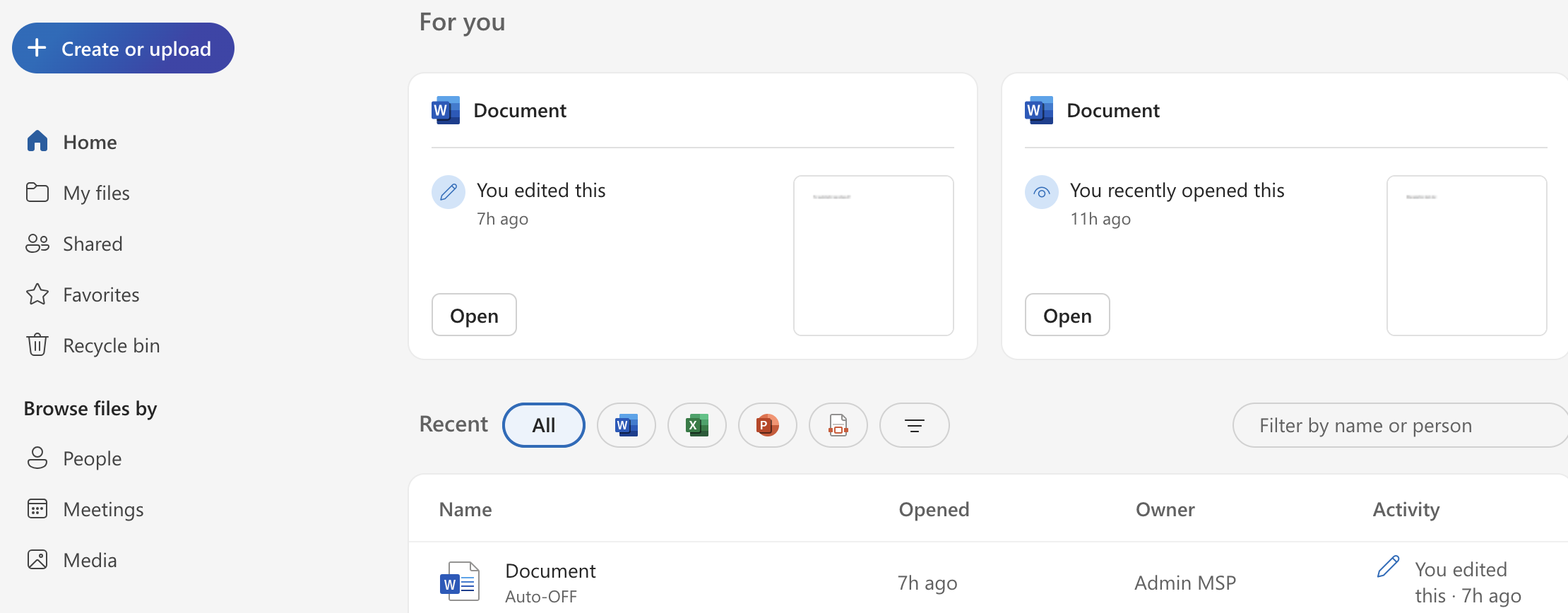 OneDrive web interface