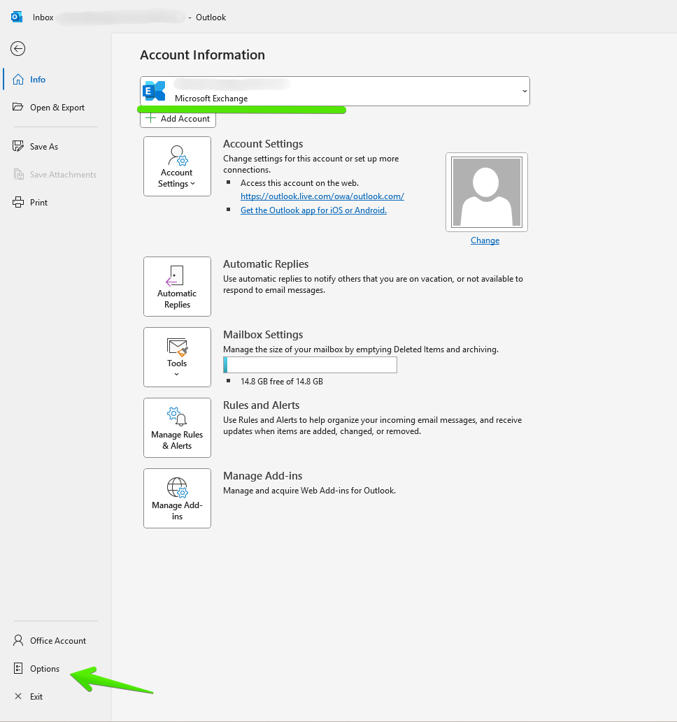 How to backup Outlook - Account information