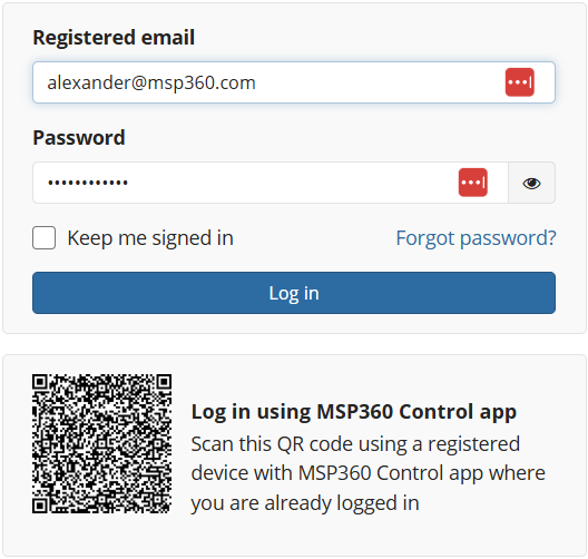 MSP360 2FA with QR