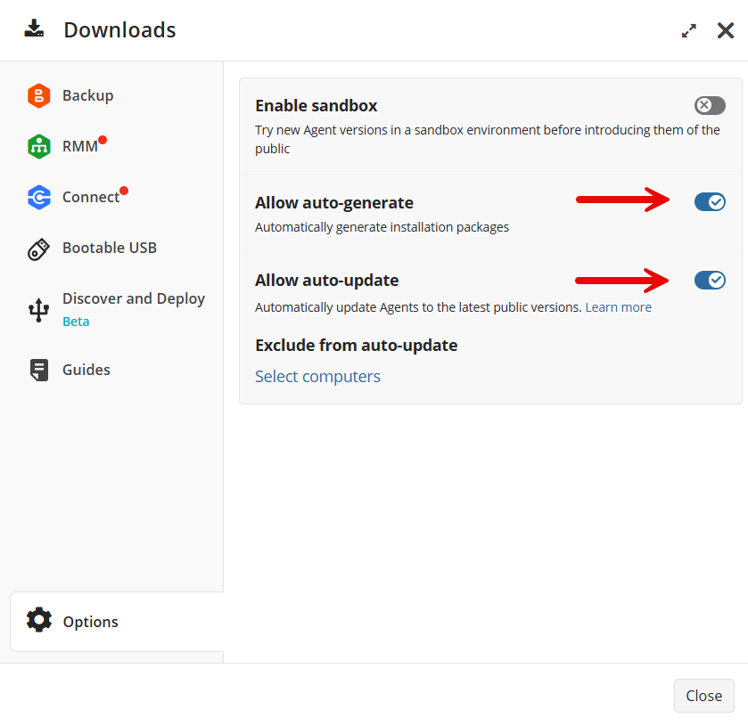 MSP360 automatic agent update