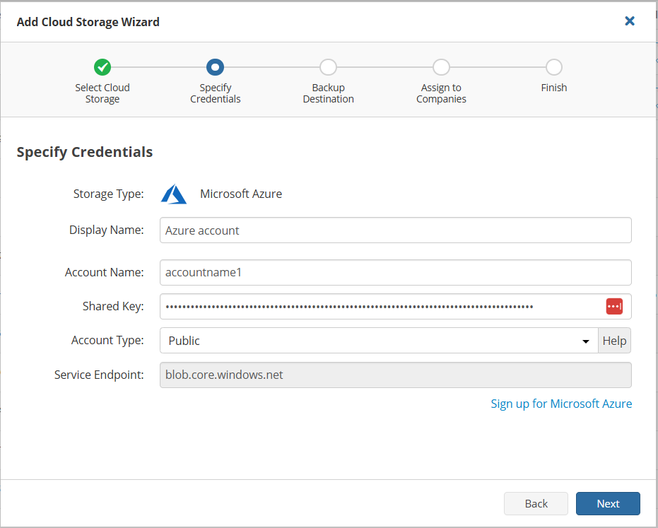 Azure in MSP360 Managed Backup