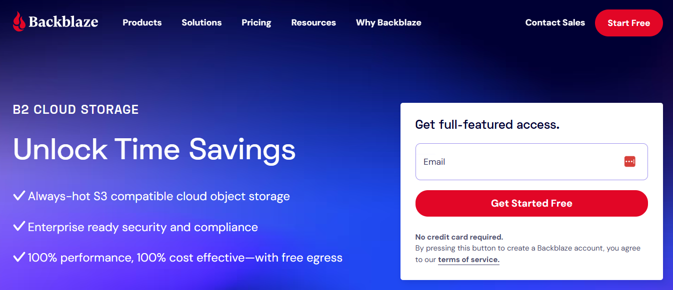 Backblaze B2 signup screen