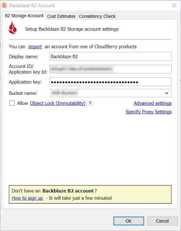 Configure Backblaze B2 account