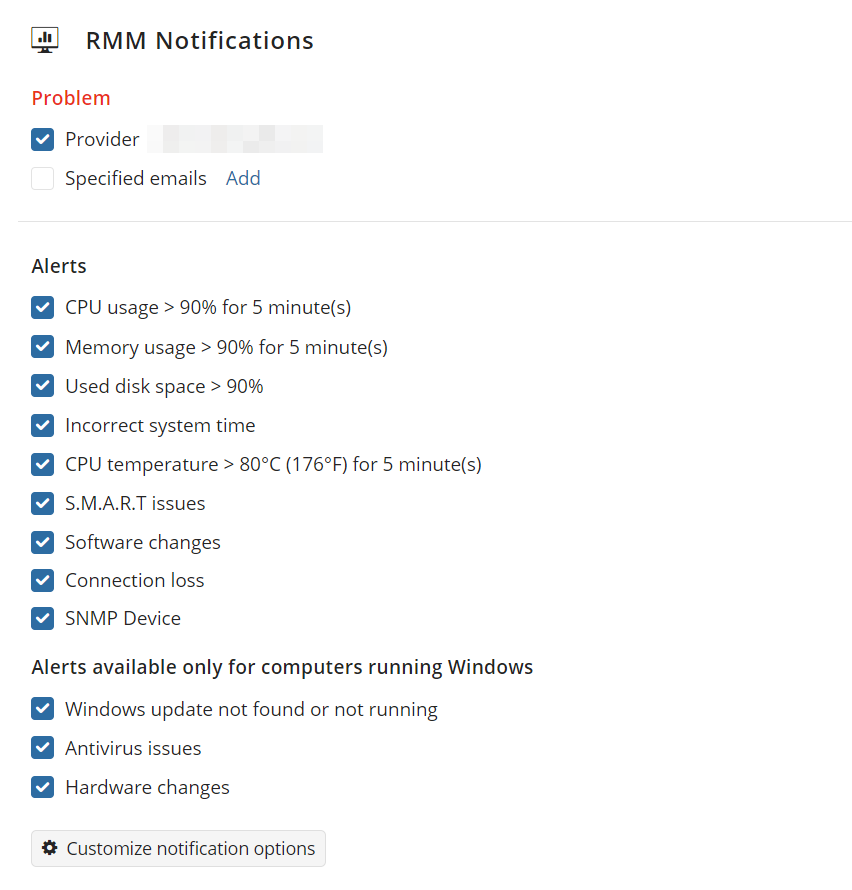 RMM notifications