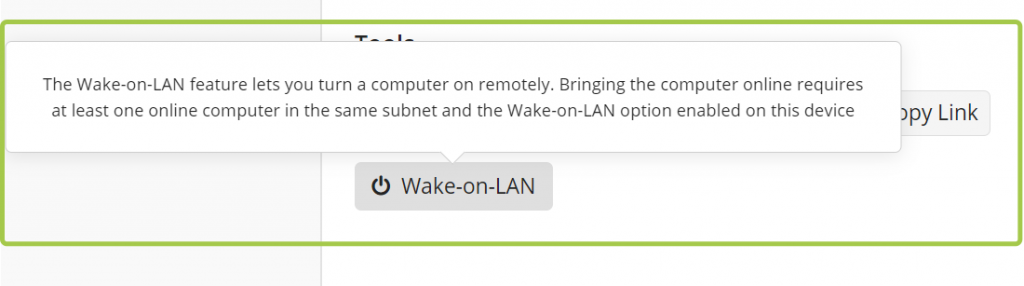 Wake-on-LAN button and tooltip