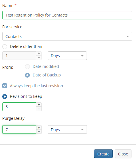 Test Retention Policy for Contacts