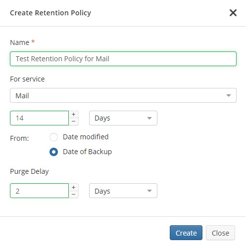 Creating Test Retention Policy for Mail