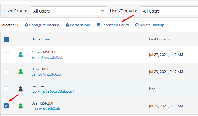 Selecting users to assign policies