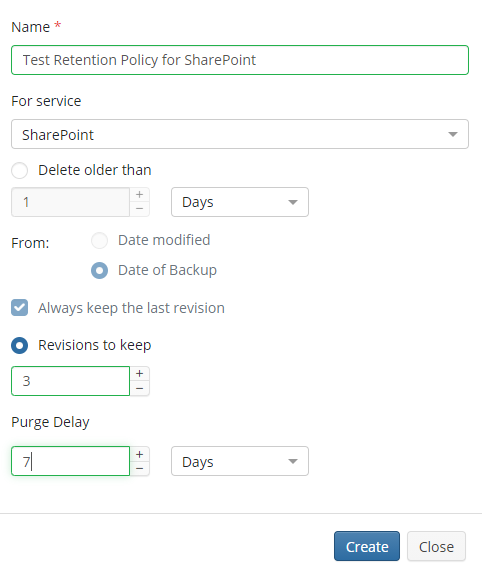 Política de retención de prueba para SharePoint