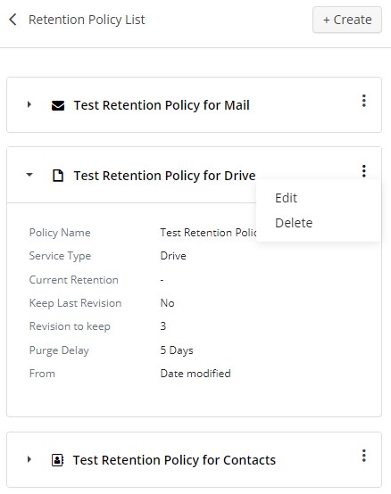 Retention Policy List