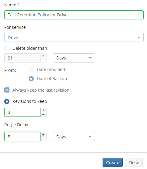 Test Retention Policy for Drive