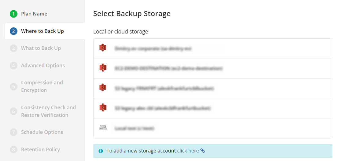 Select backup destination