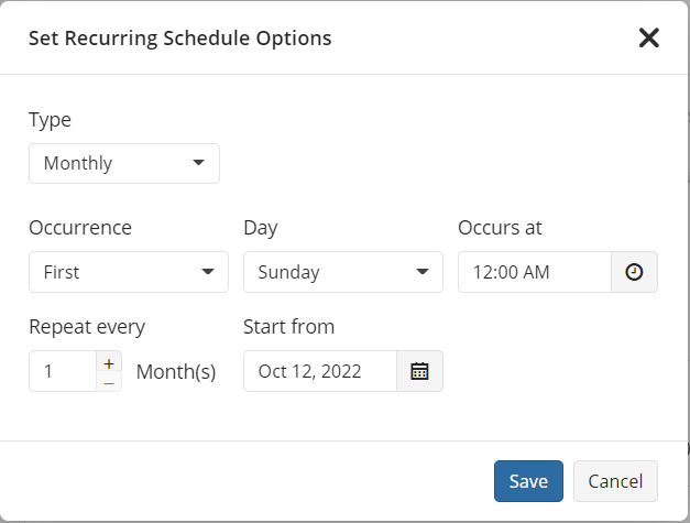 Backup schedule options