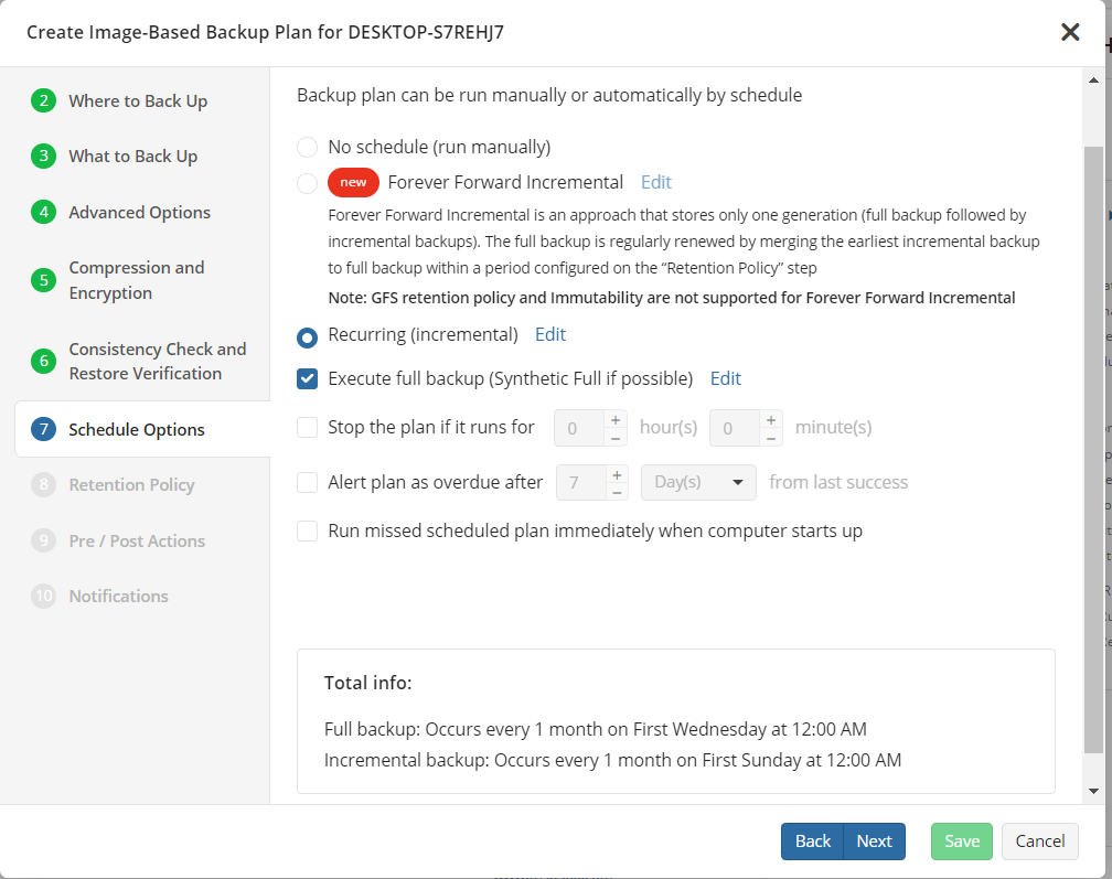 Schedule options step