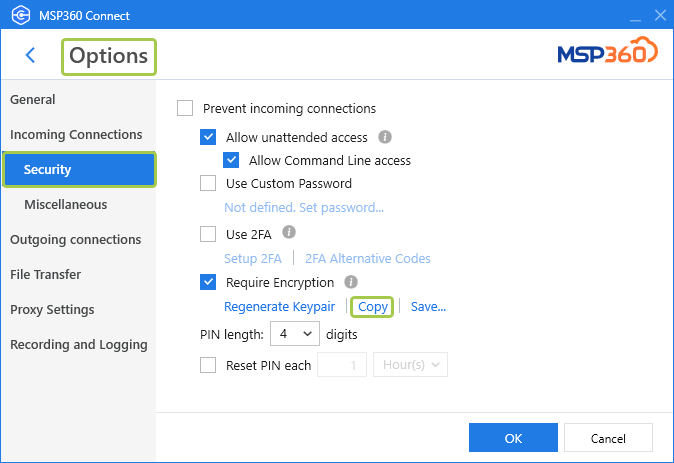 encryption options