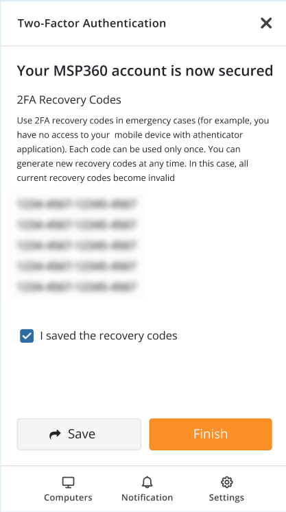 2FA recovery codes