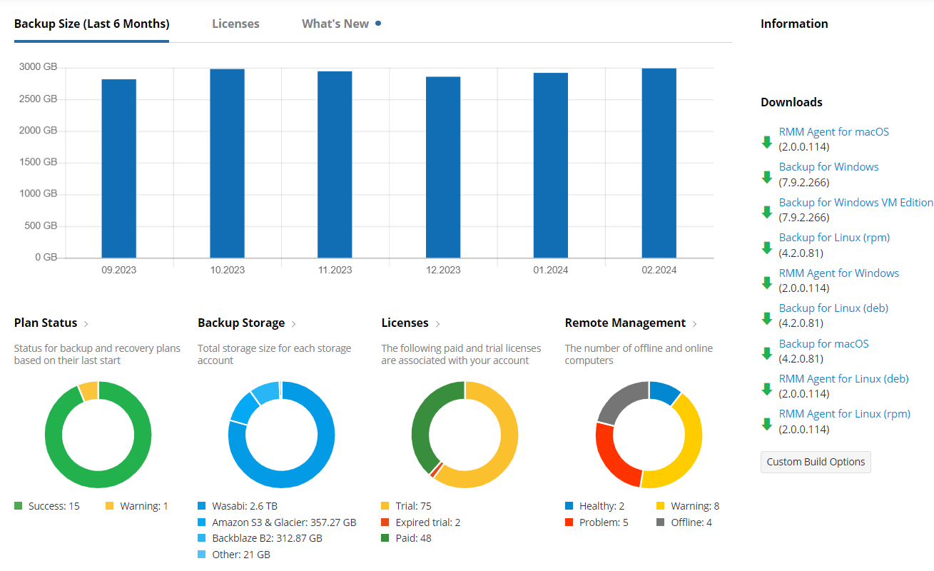 Managed Backup dashboard