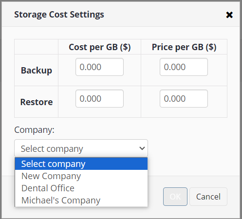 company cost settings