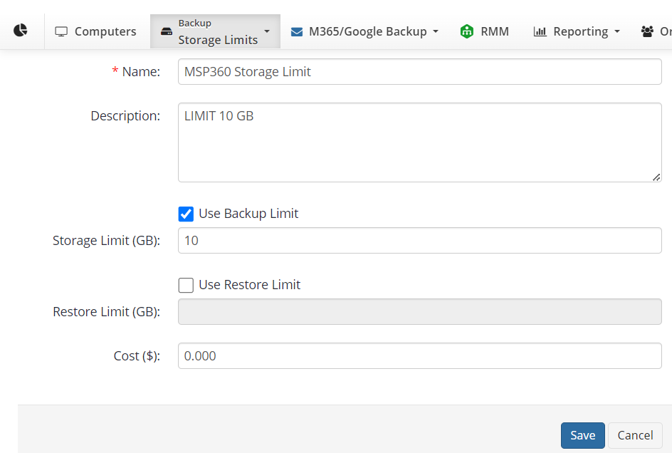 storage limits