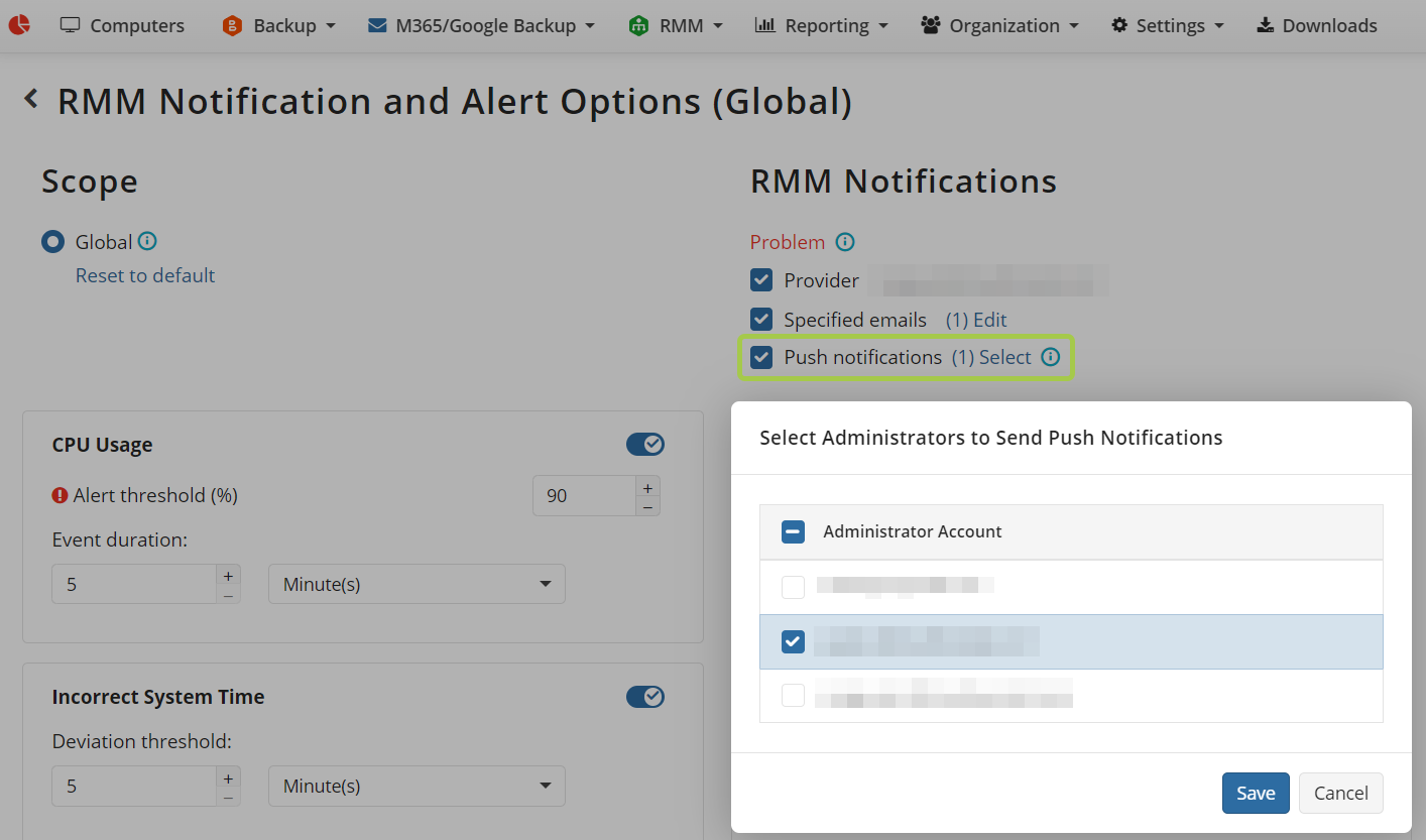 RMM push notifications