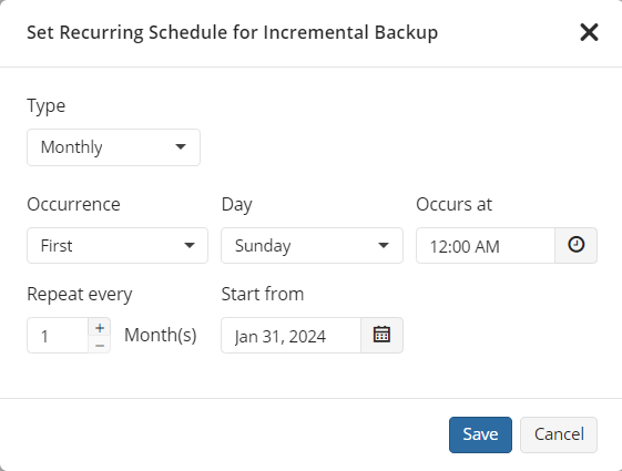 Recurring schedule