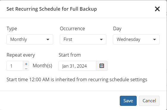 Recurring schedule for full backups