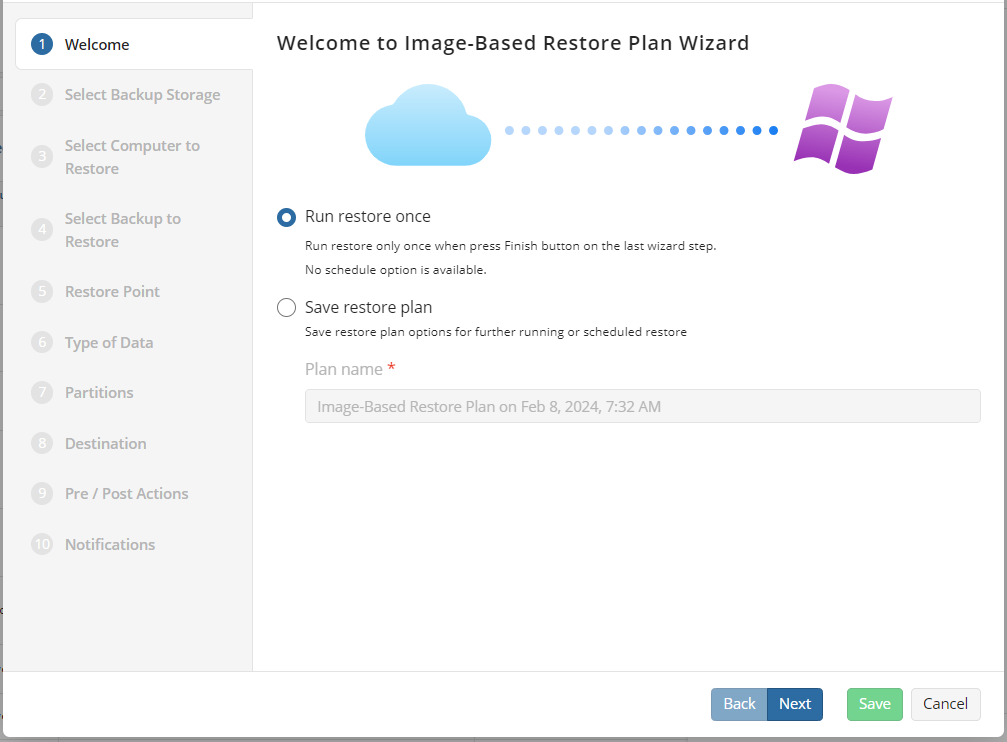 Restore wizard