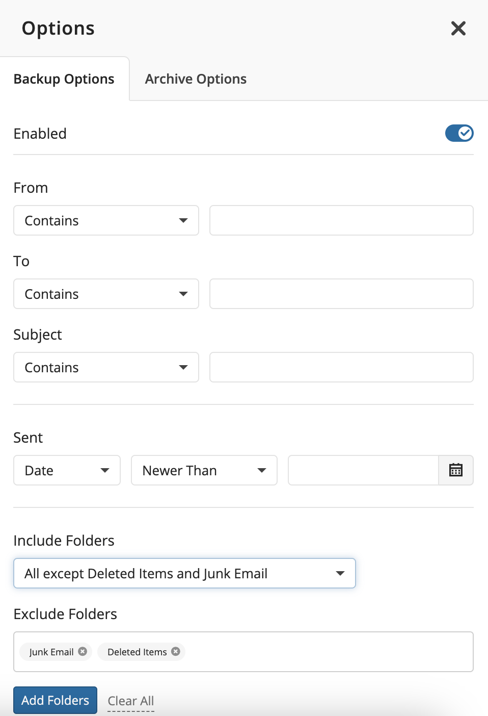 Mail Backup and Archive Options