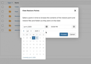 Choose a restore date and time from the calendar in View Restore Point