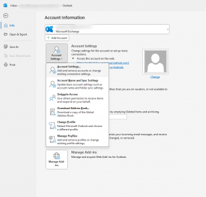 How to backup Outlook - Account Settings 2