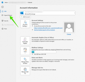 How to backup Outlook-Open & Export