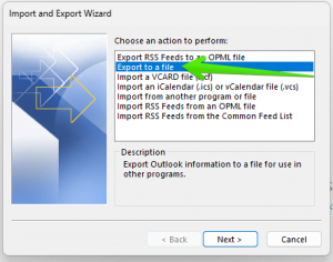 How to backup Outlook-Export to a file