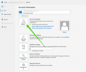 How to backup Outlook - Account settings